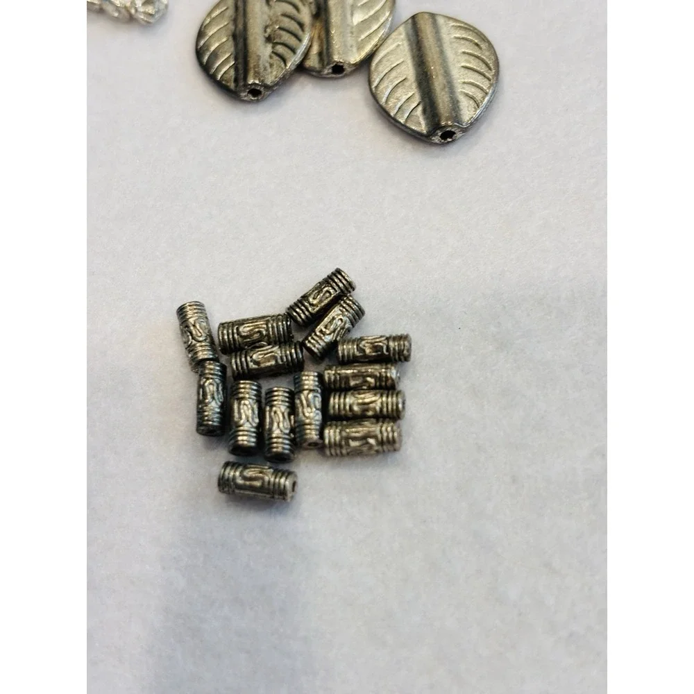 Lot Of Pewter & Other Jewelry Making Supplies Beading Beads Tube Beads Pendants